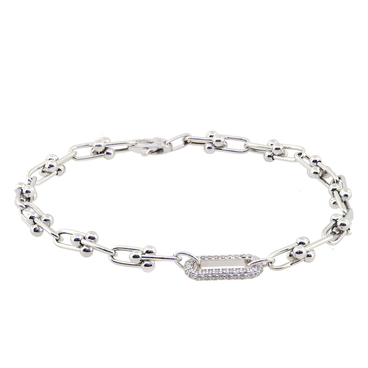 14KW 6.00 gm. Fancy Link Bracelet w/ 1 Pave Diamond Link