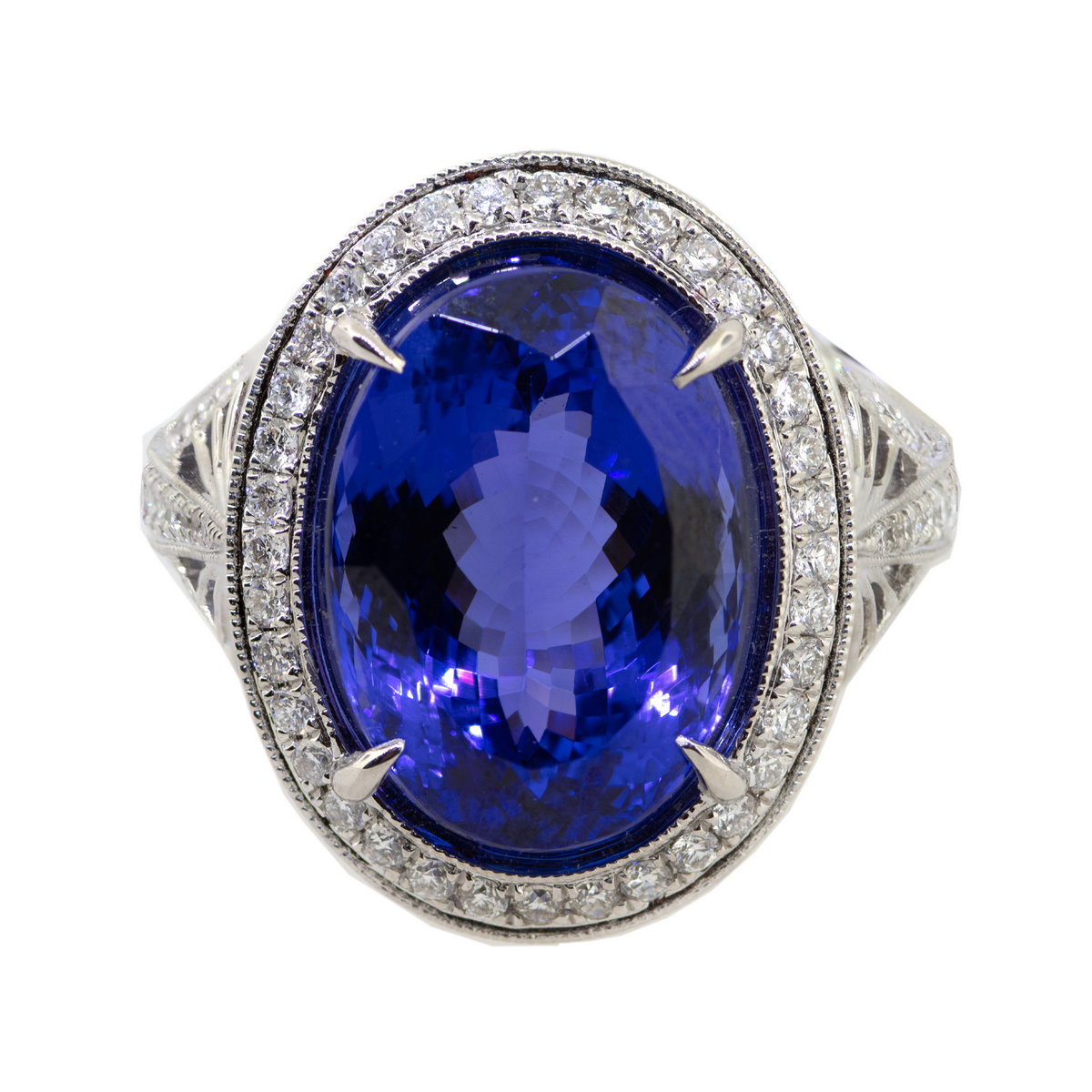18KW 9.20 gm Tanzanite & Diamond Ring