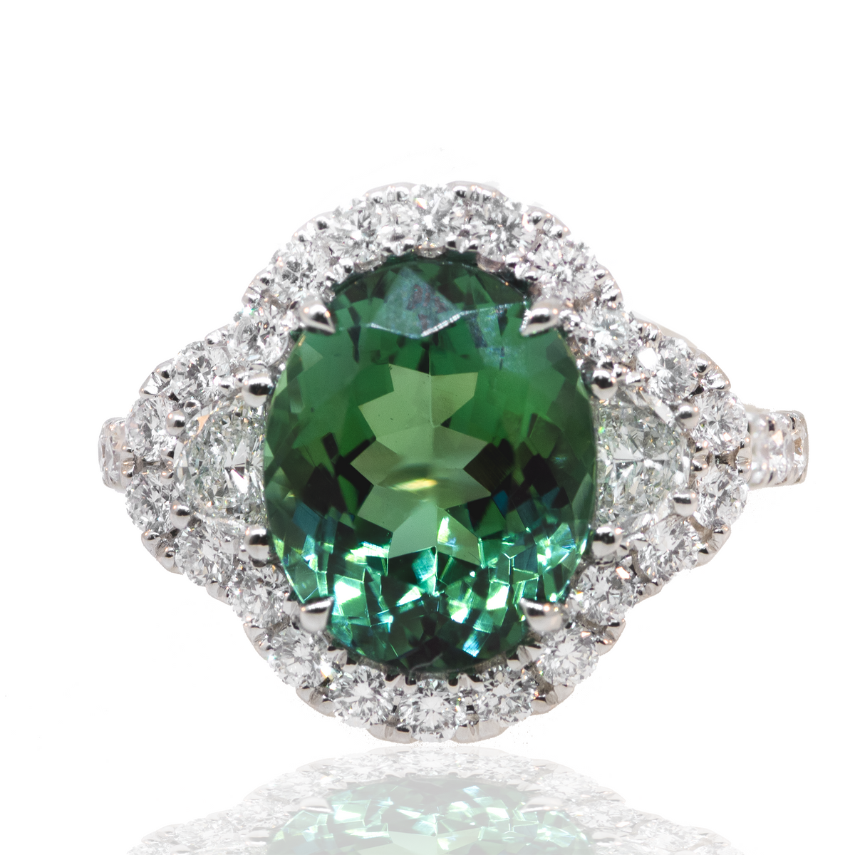 18K WHITE GOLD TOURMALINE & DIAMOND RING