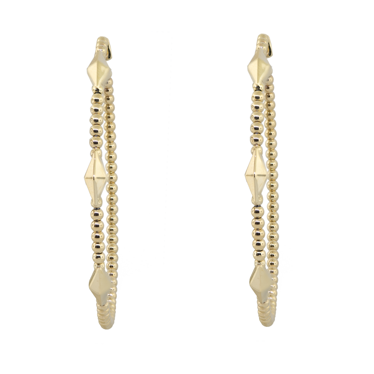 14KY 8.90 gm. Bujukan Hoop Pyramid Earrings - 50mm