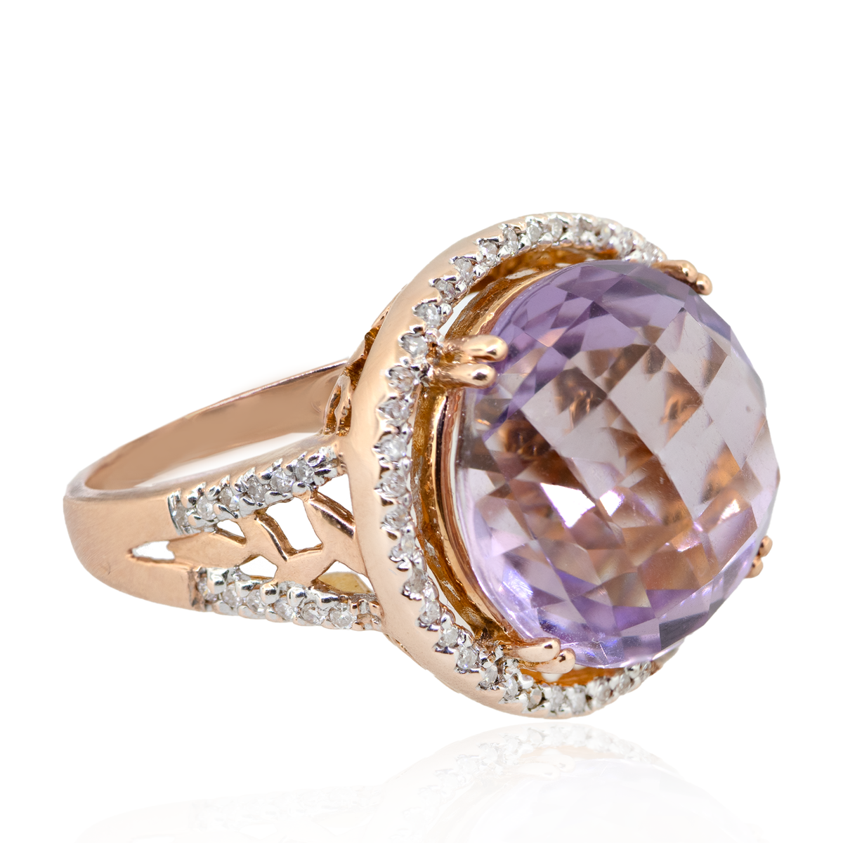 14KR 8.00 gm. Diamond & Amethyst Ring