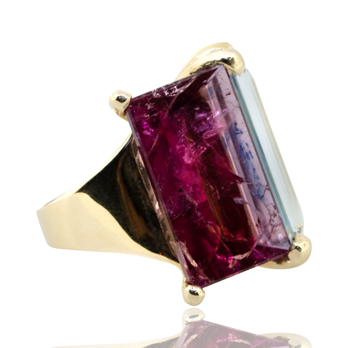 14KY 25.80 gm. Blue Topaz & Pink. Tourmaline Ring