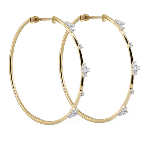 14KY 9.80 gm. Diamond Hoop Earrings 50-mm DIA RBC 28=0.50ct