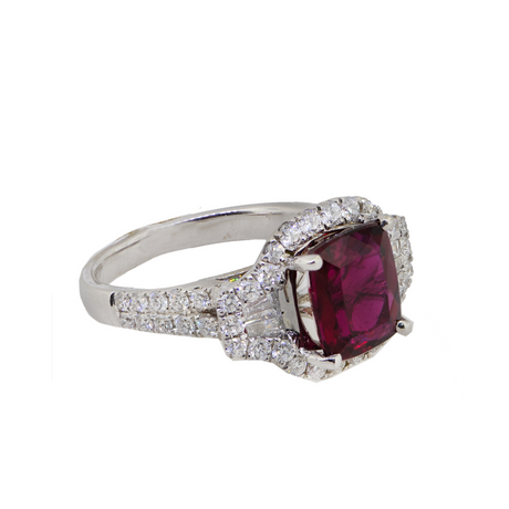18KW 6.90 gm.  Rubellite & Diam Ring