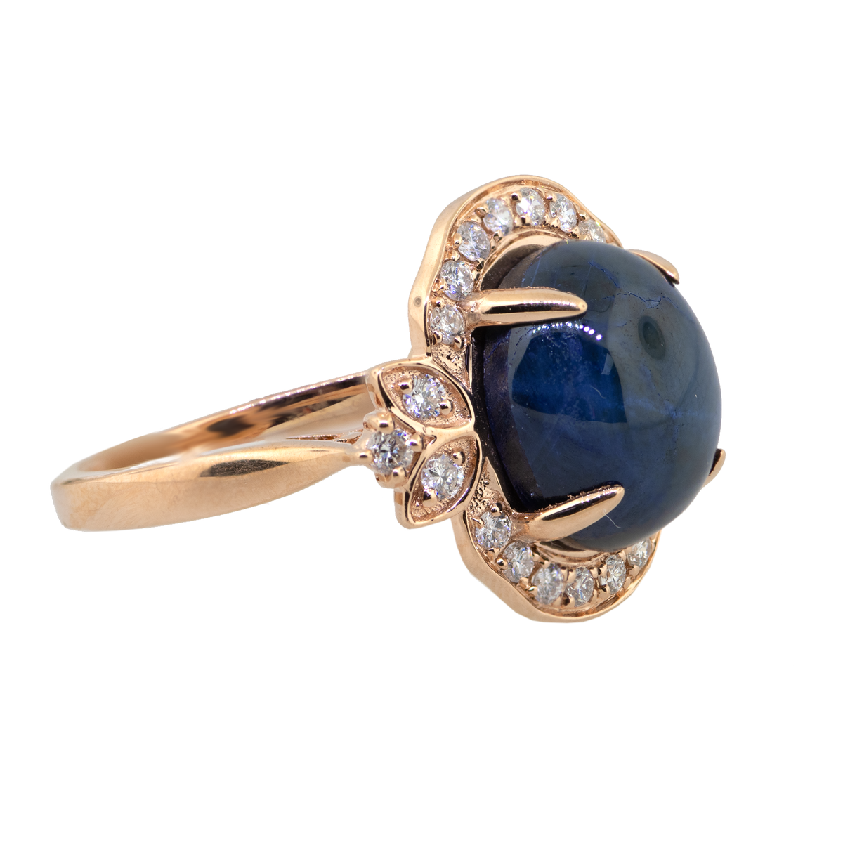 14KY 6.40 gm. Star Sapphire & Diam DI RBC 22=0.42ct STAR SAP 1=8.14ct