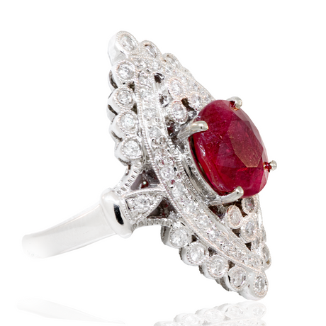 18K WHITE GOLD RUBY & DIAMOND RING