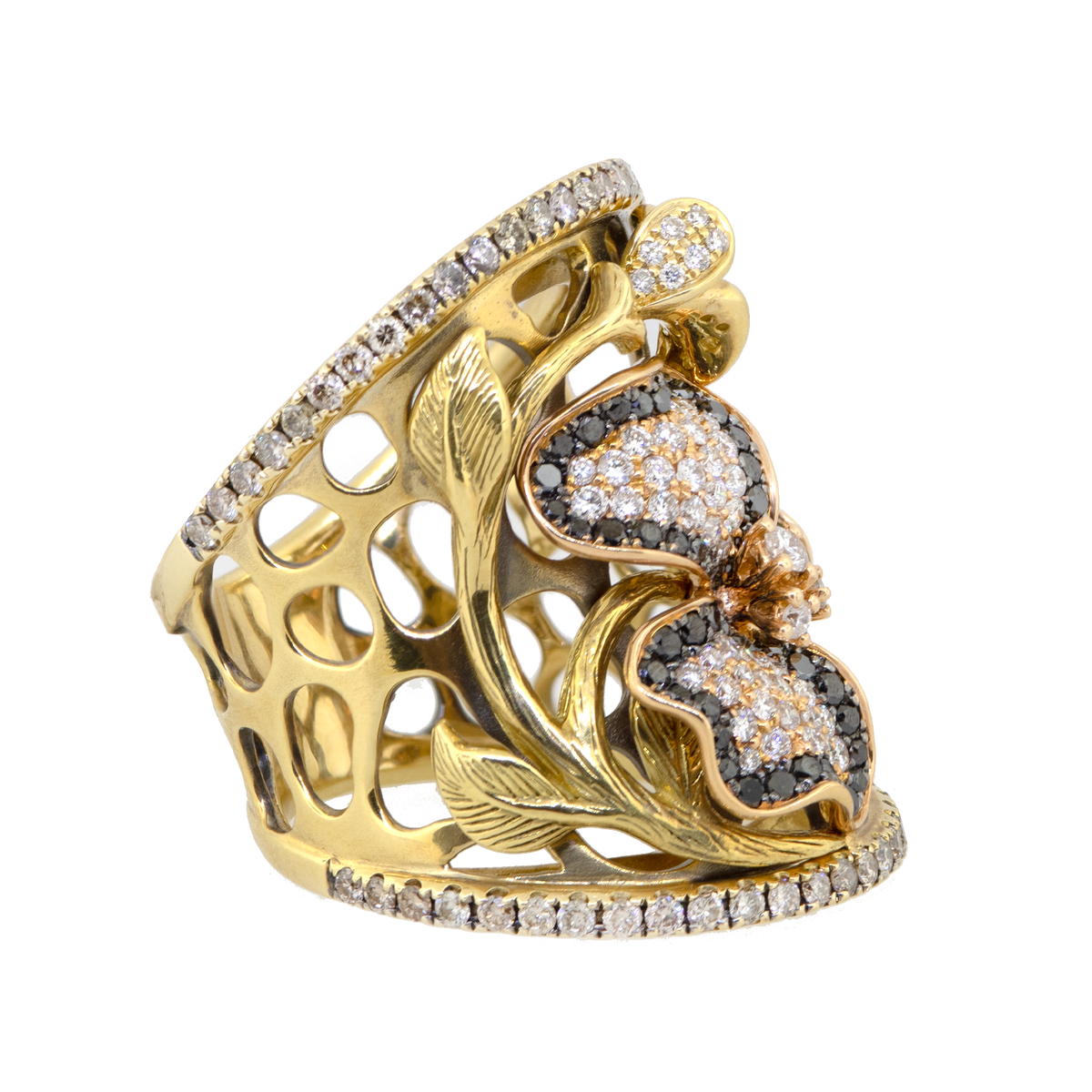 18K Fancy Diamond Ring W/ Black & Brown Diamonds