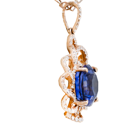 14KR 3.50gm Color Treated Nigerian Sapphire & Diamond Pendant