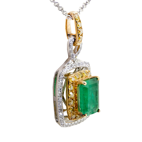 14K White & Yellow Gold Diamond and Emerald Pendant