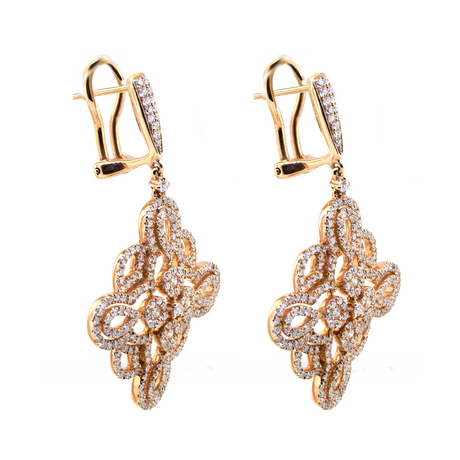 14K Rose Gold DI 454=3.40 cl Diam Dangle Earrings