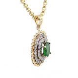 14KYW Green Tsavorite and Diamond Pendant