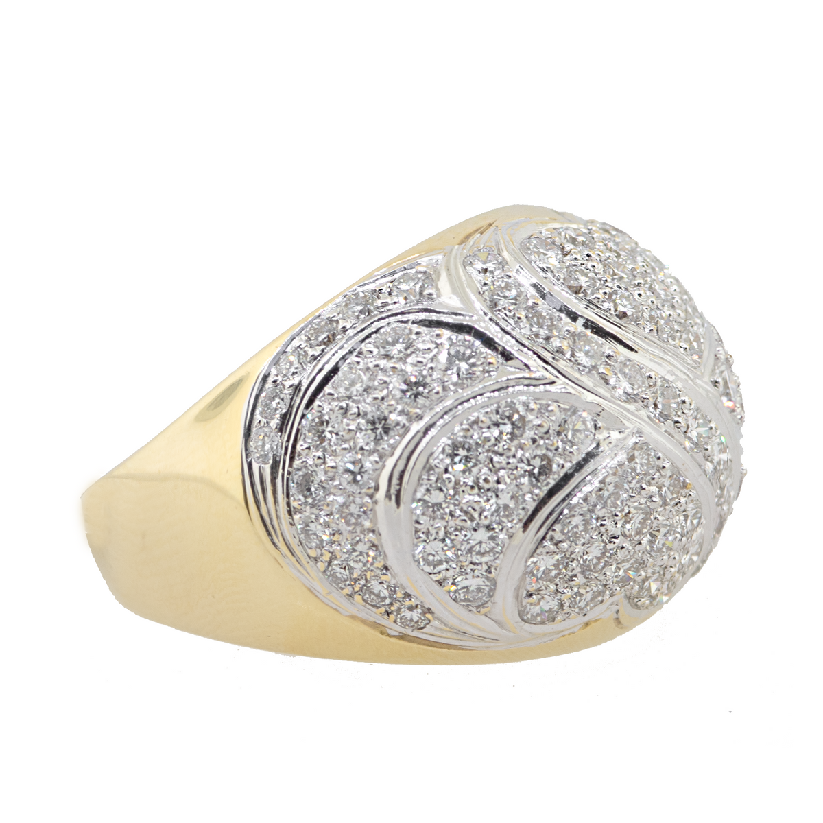 18KYW 11.60 gm. Pave Diamond Heart  Pattern Dome Ring