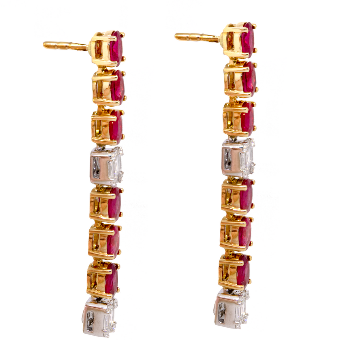18KR 6.38 gm. Ruby & Diamond Drop Down Earrings