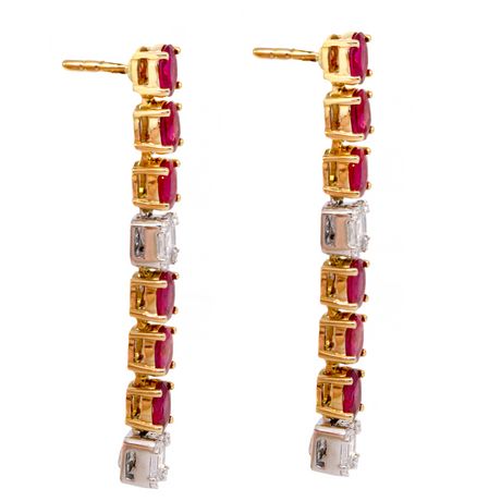 18KR 6.38 gm. Ruby & Diamond Drop Down Earrings