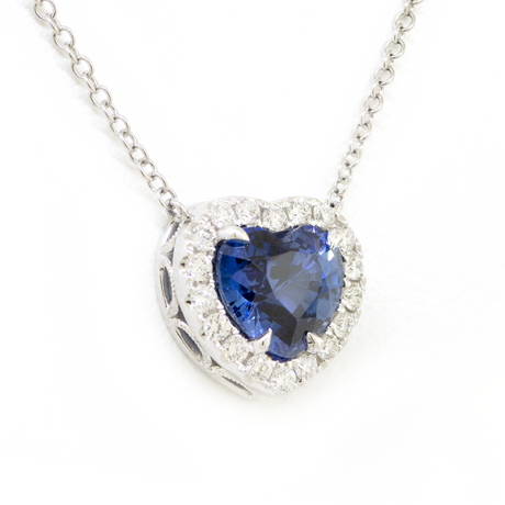 18KW 4.20 gm. Heart Shaped Sapphire & Diamond Pendant