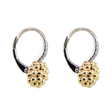 14KM 3.20 gm. Beaded Ball & Diamond Leverback Earrings DIRBC 10=0.06ct