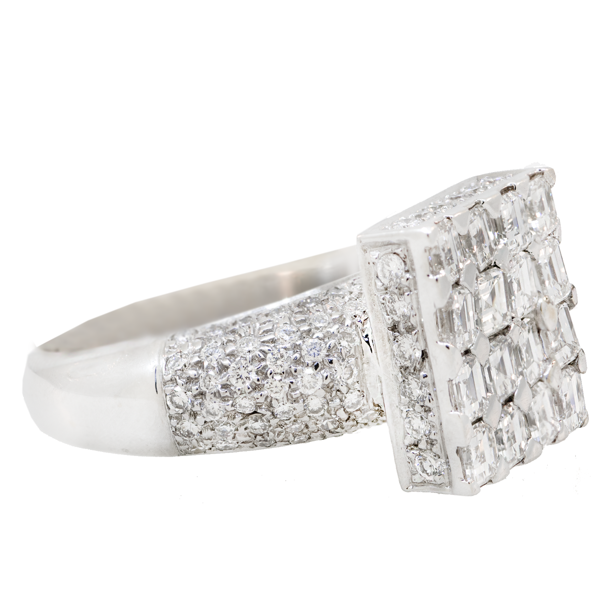18KW 9.10 gm. Diamond "Ice Cube" Ring w/ Asscher Cut & Round Brilliant Diamond