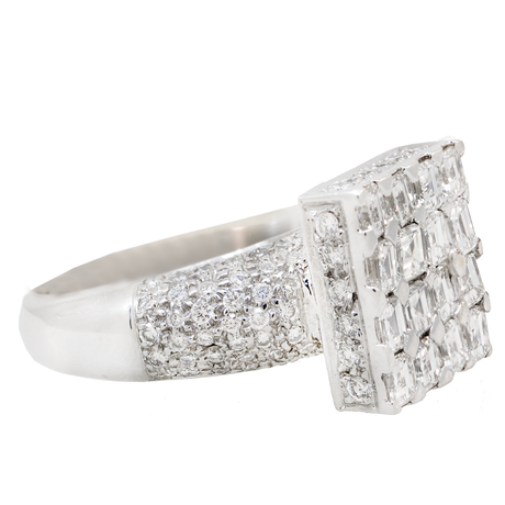 18KW 9.10 gm. Diamond "Ice Cube" Ring w/ Asscher Cut & Round Brilliant Diamond