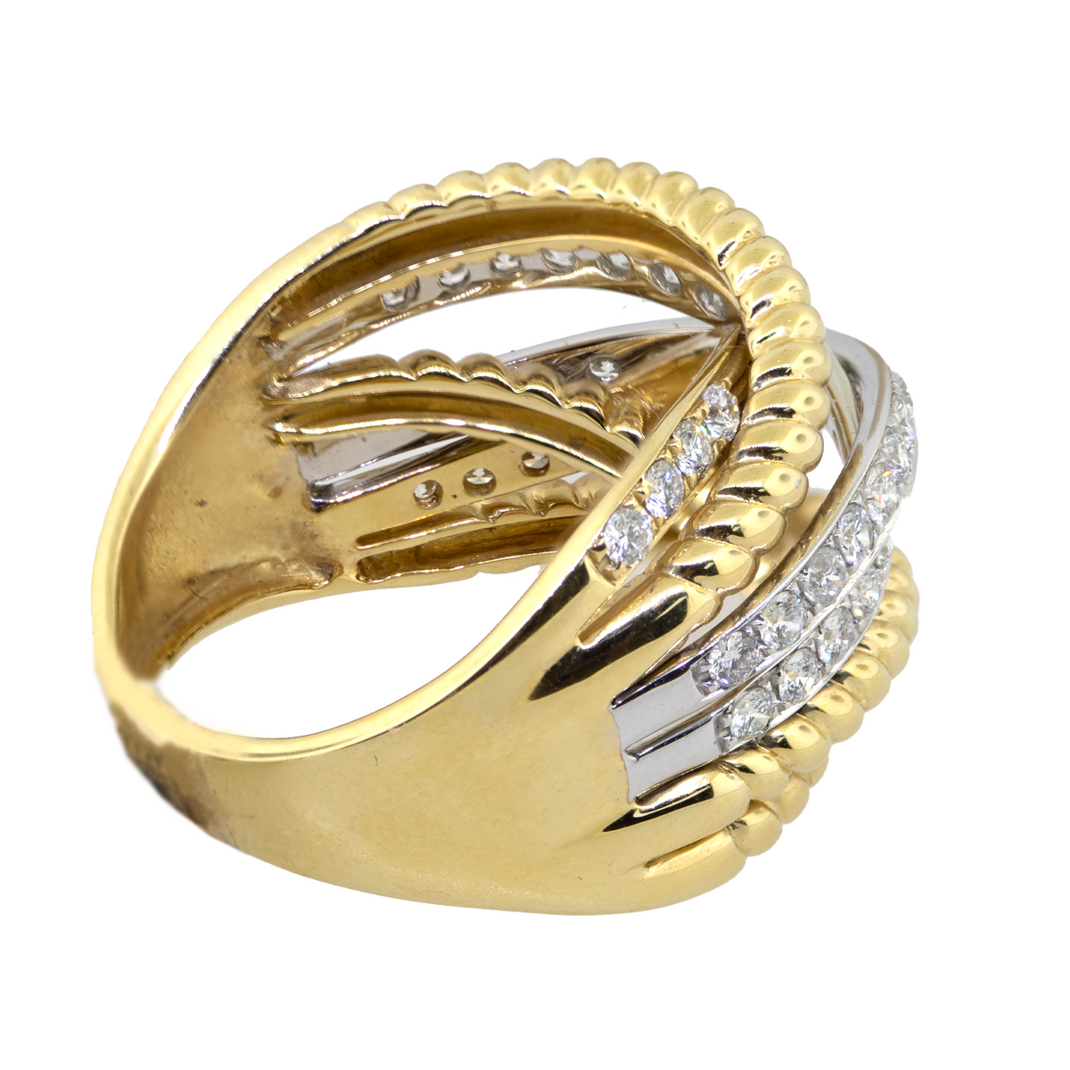 14K YELLOW & WHITE GOLD 5-ROW BYPASS RING w/ DIAMONDS
