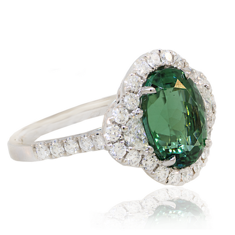 18K WHITE GOLD TOURMALINE & DIAMOND RING