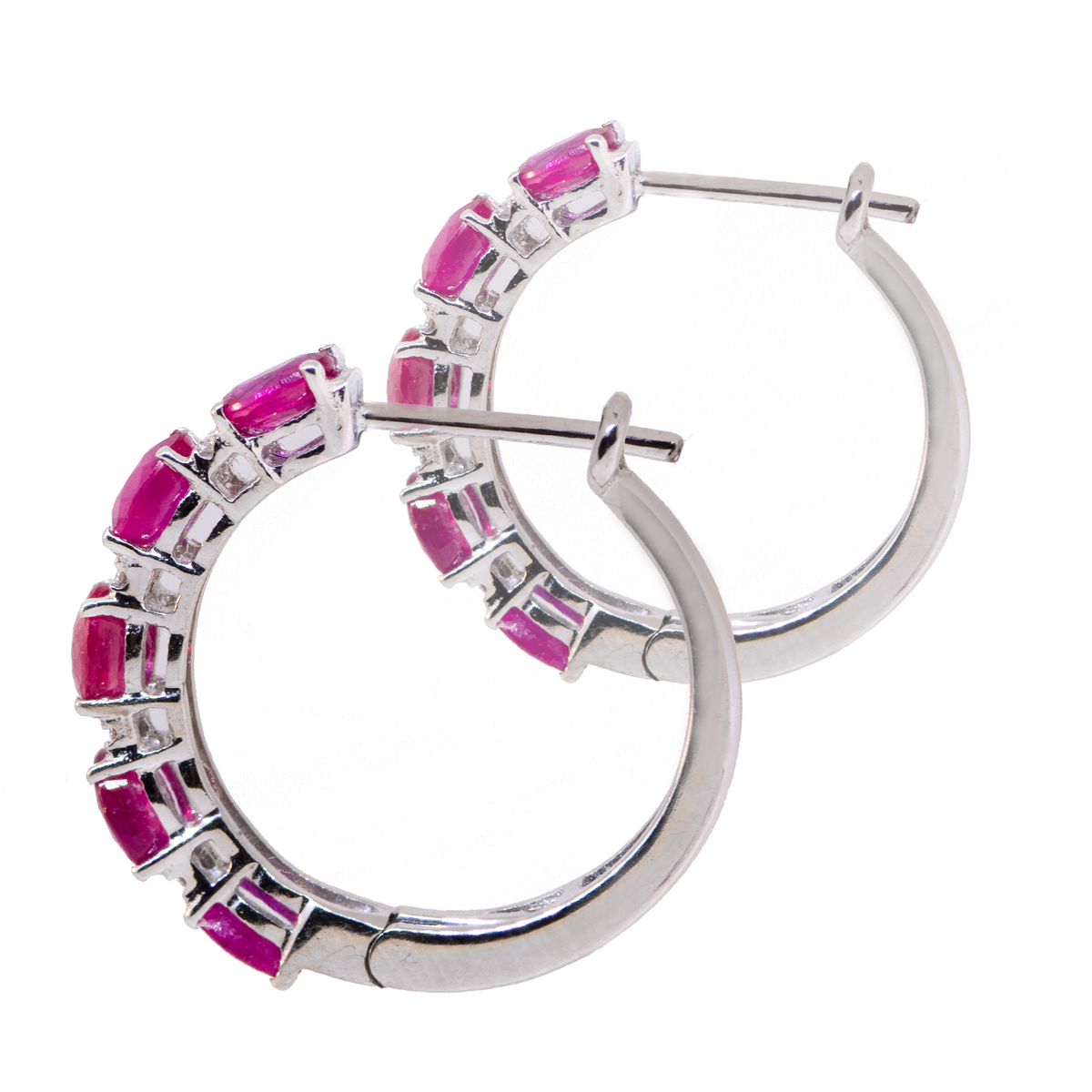 14KW 4.20 gm. Ruby & Diamond Hoop Earrings