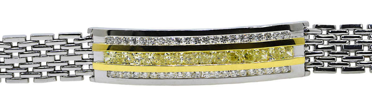 14KW/ 18KY Gents Bracelet With White & Yellow Diamonds