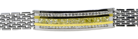 14KW/ 18KY Gents Bracelet With White & Yellow Diamonds