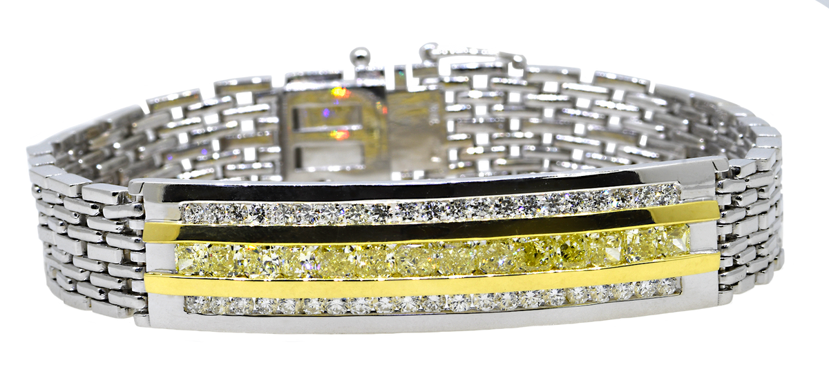 14KW/ 18KY Gents Bracelet With White & Yellow Diamonds