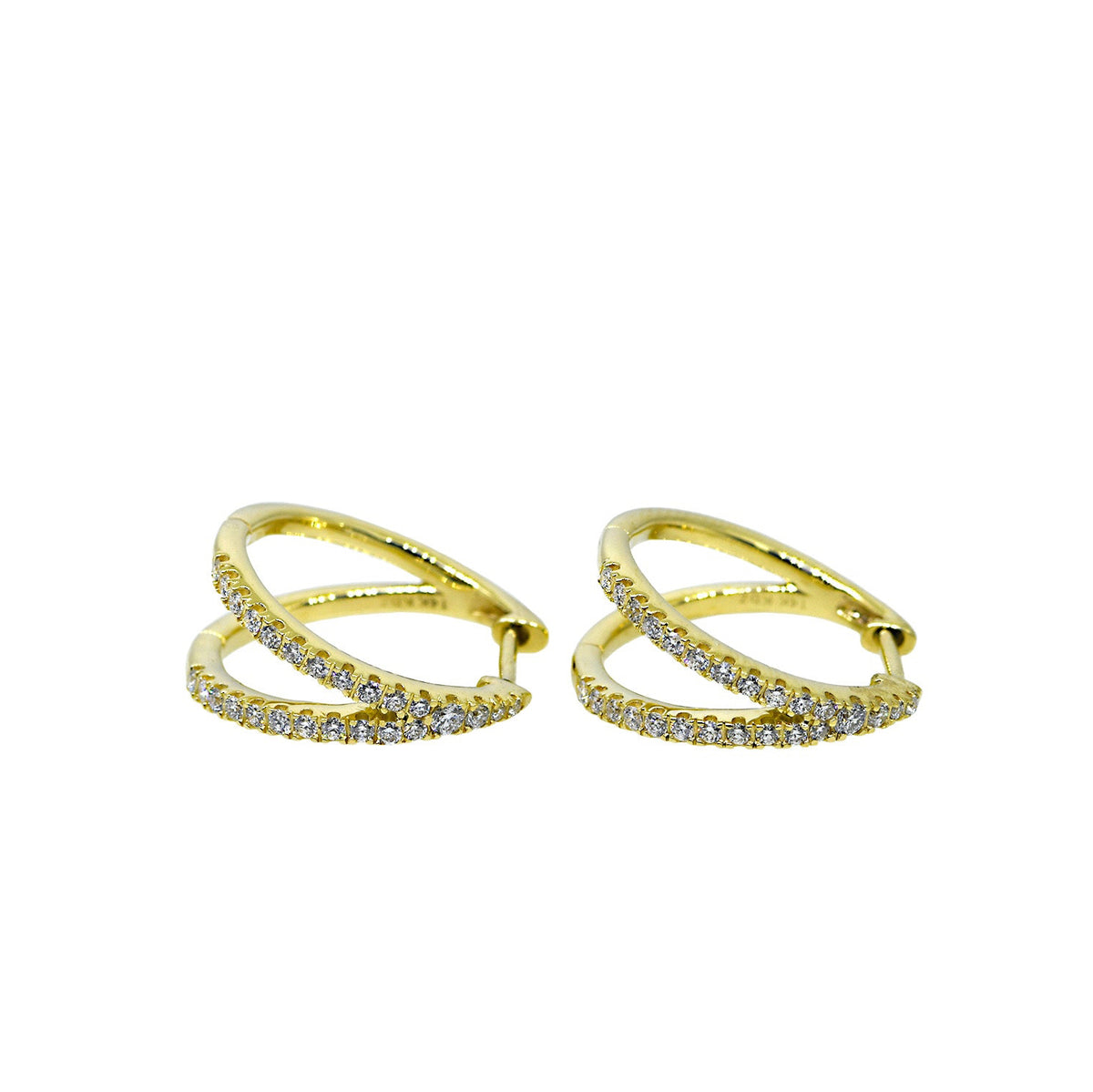 Yellow Gold Diamond Double Hoop Earrings
