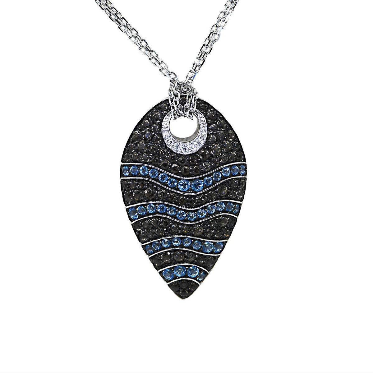 Blue Topaz, Smoky Quartz, Diamond Pendant with Chain