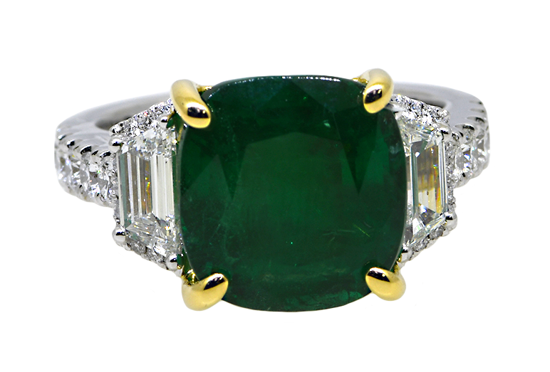 Platinum/18KY Emerald and Diamond Ring