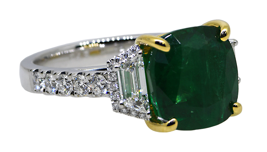 Platinum/18KY Emerald and Diamond Ring