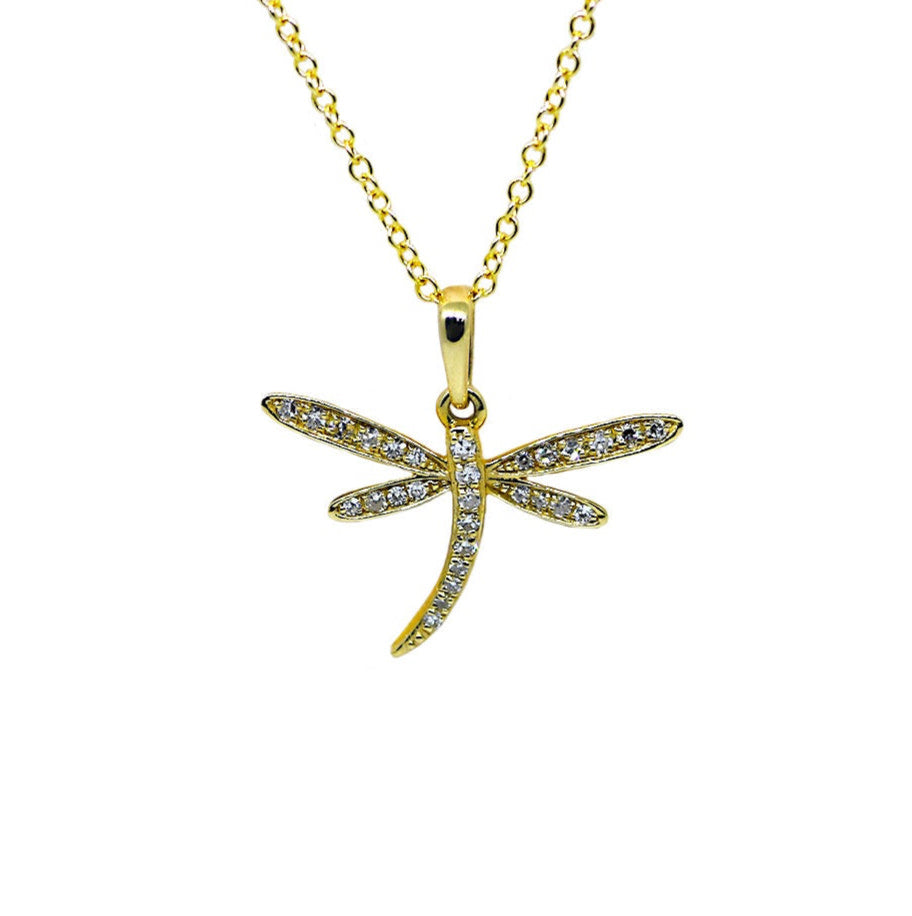 Diamond Dragonfly Pendant with Chain - 18”