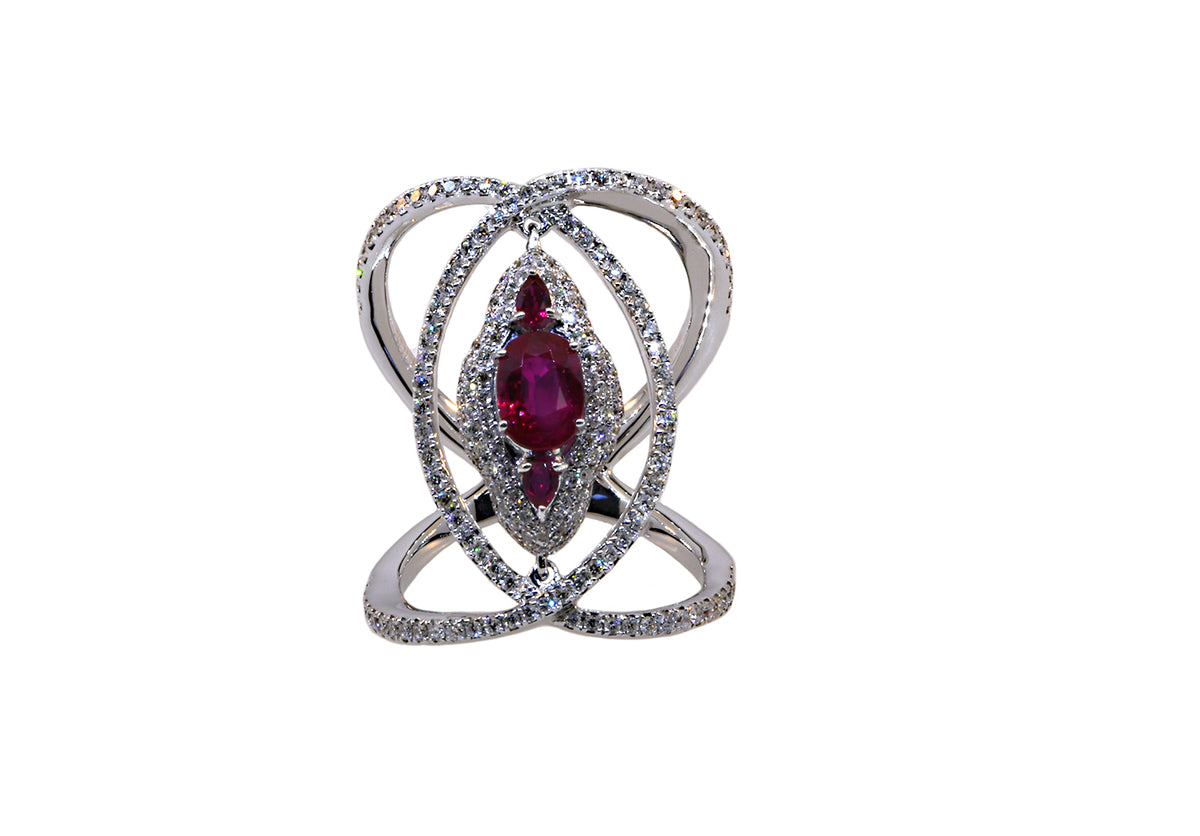 Fancy Ruby and Diamond Ring