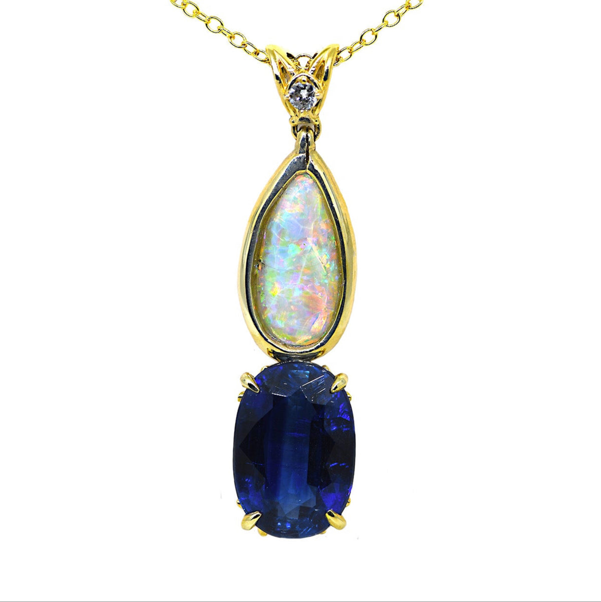 Kyanite, Opal, Diamond Pendant