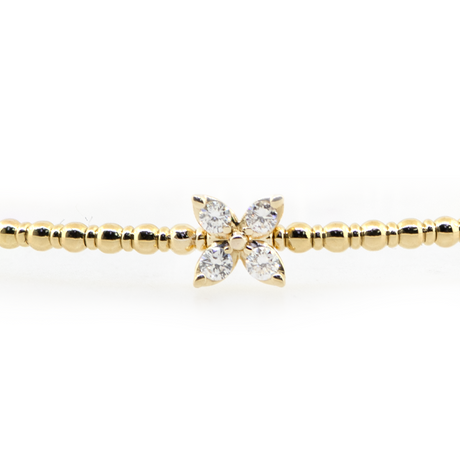14KY 4.80 gm. Flexible Bangle Bracelet w/ 3 Diamond Flower Sections