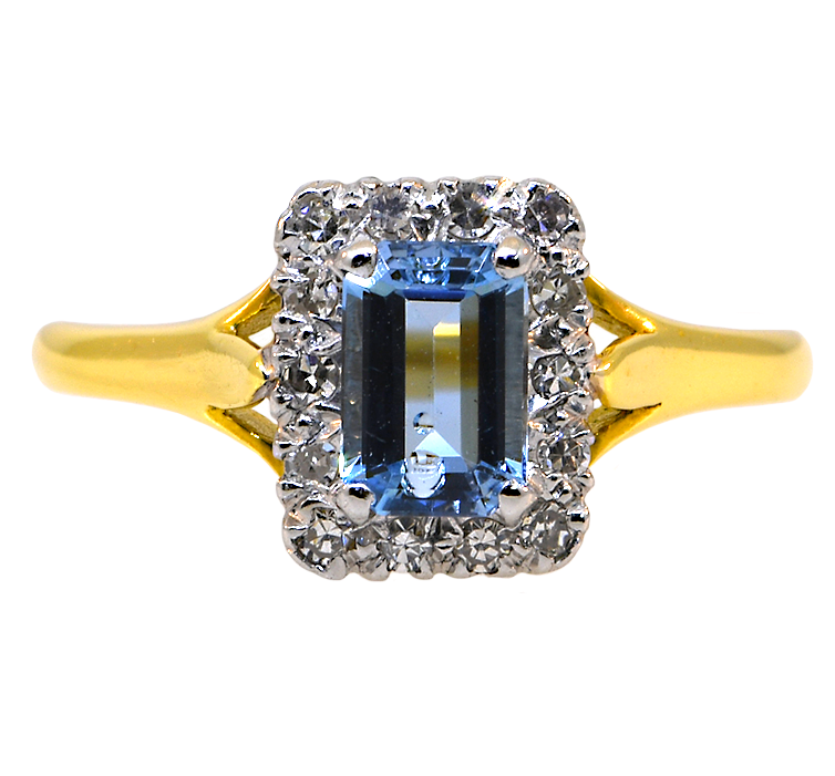 18K Platinum Aquamarine & Diamond Ring