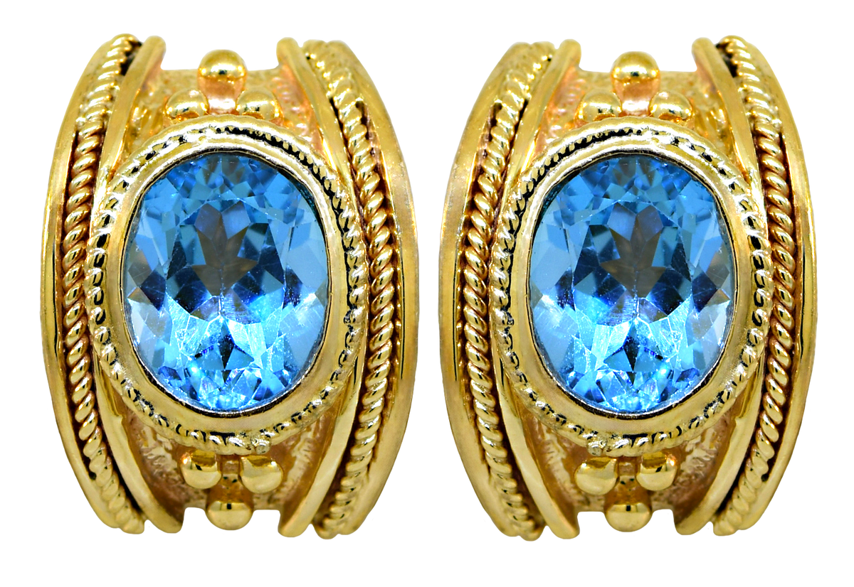 Ornate Patterned Earrings with Blue Topaz