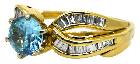 Blue Zircon & Diamond Ring with Fitted Band
