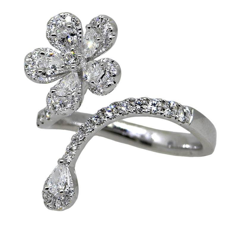 Diamond Flower Bypass Ring