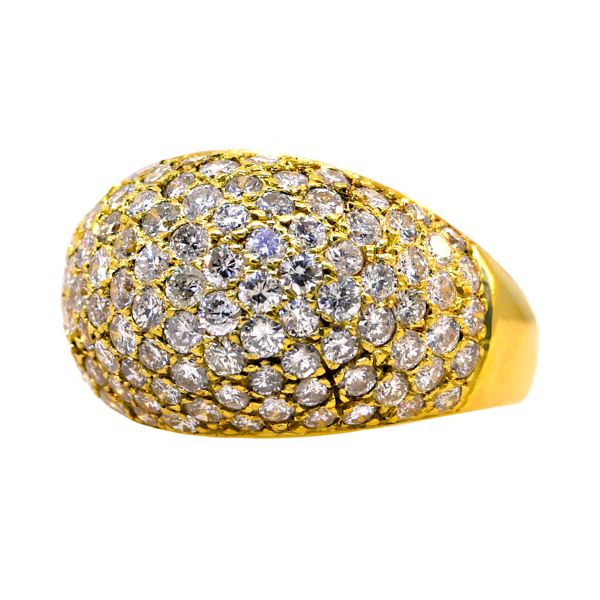 Gold ring with diamond accents on a white background