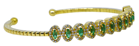 18KY Emerald and Diamond Cuff Bracelet