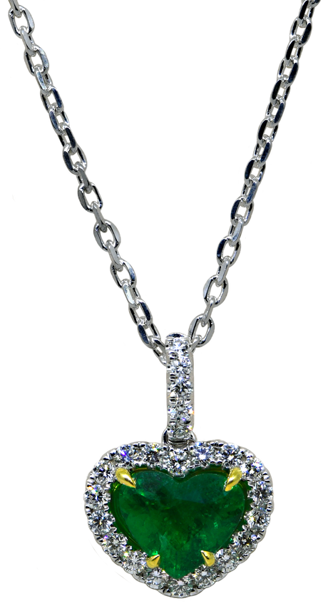 18KW Emerald and Diamond Heart Pendant