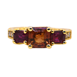 14KY Orange Sapphire and Ruby Ring with Diamonds