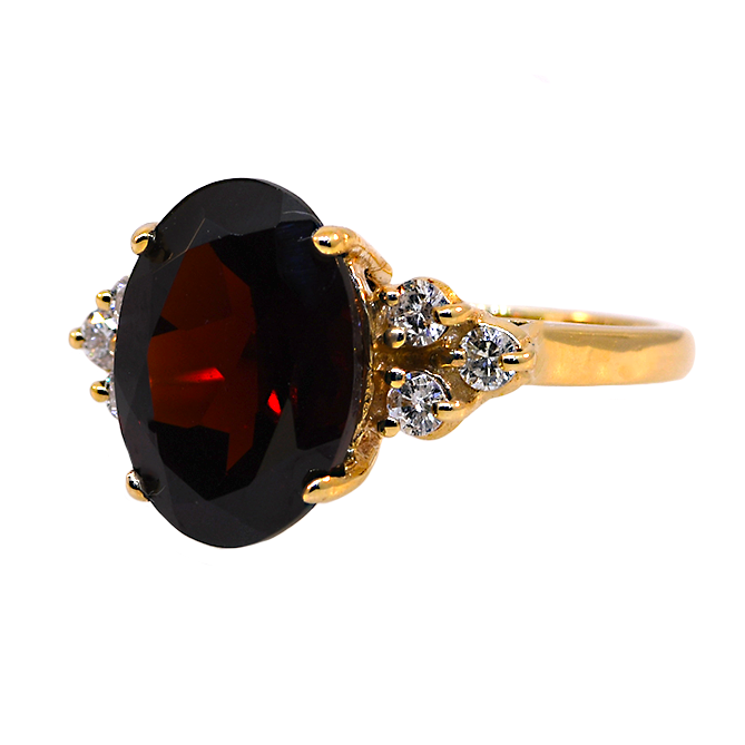 14K Yellow Gold Garnet and Diamond Ring