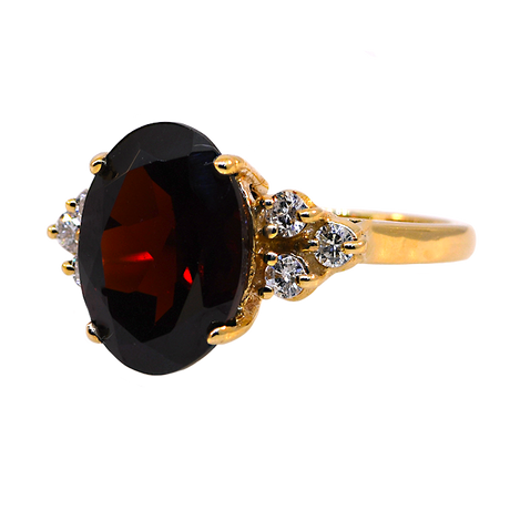 14K Yellow Gold Garnet and Diamond Ring