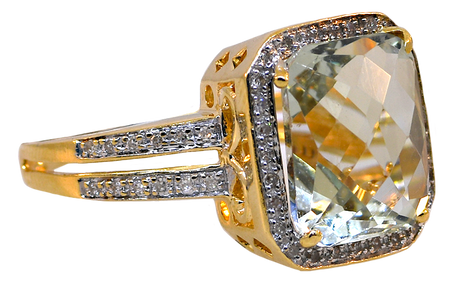 14KY Green Amethyst & Diamond Ring