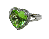 14KW Heart Shaped Hiddenite and Diamond Ring