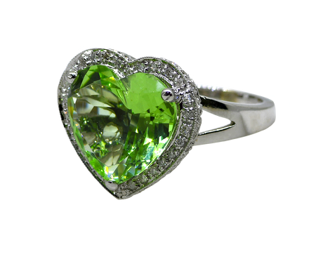 14KW Heart Shaped Hiddenite and Diamond Ring