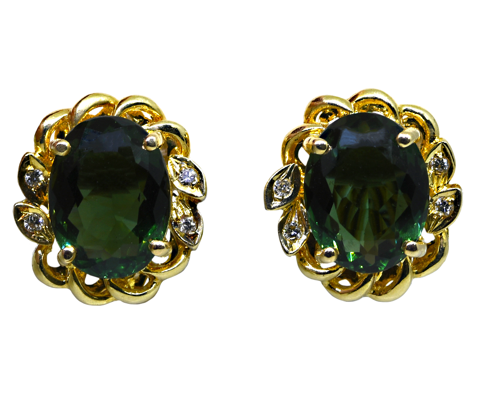 14KY Green Tourmaline and Diamond Earrings